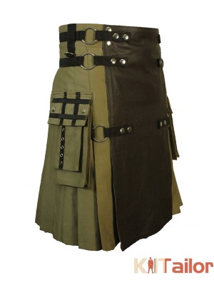 Khaki Deluxe Fashion Kilt Front Leather Apron Custom Made