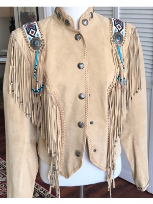 Pretty Cowgirts Western suede fringe jacket with beading