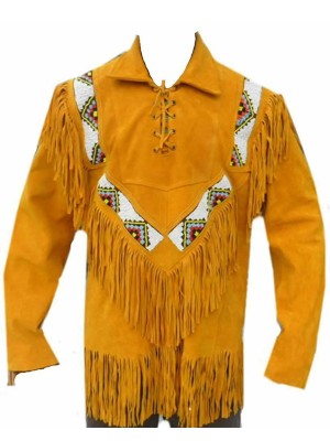Pullover Suede Leather  Shirt With Fringes and Beads