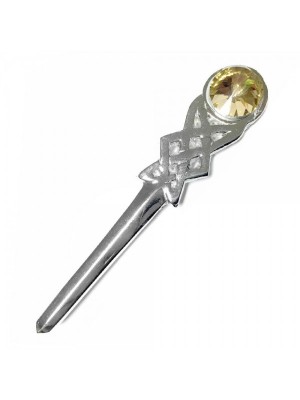 Best Design Chrome Finish Kilt Pin with Yellow Ston Wear