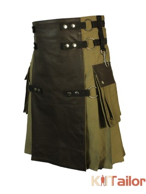 Khaki Deluxe Fashion Kilt Front Leather Apron Custom Made