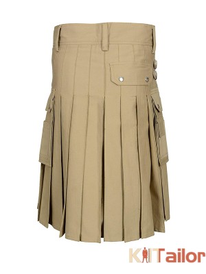 Khaki Utility Modern Work Kilt For Men's Custom Made